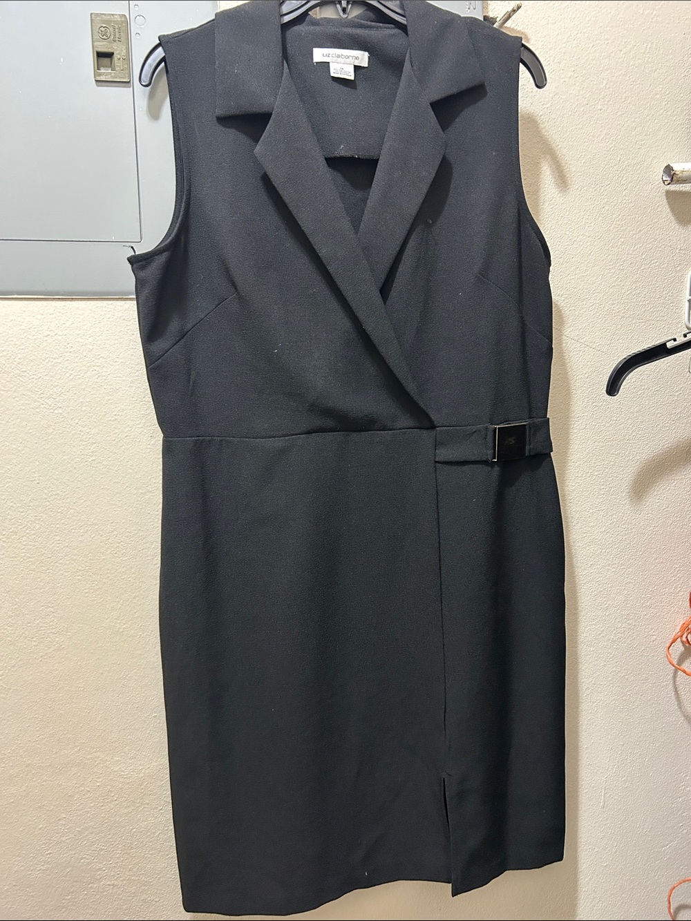 Liz Claiborne Black Sleeveless Wrap-Front Sheath Dress with Waist Accent
